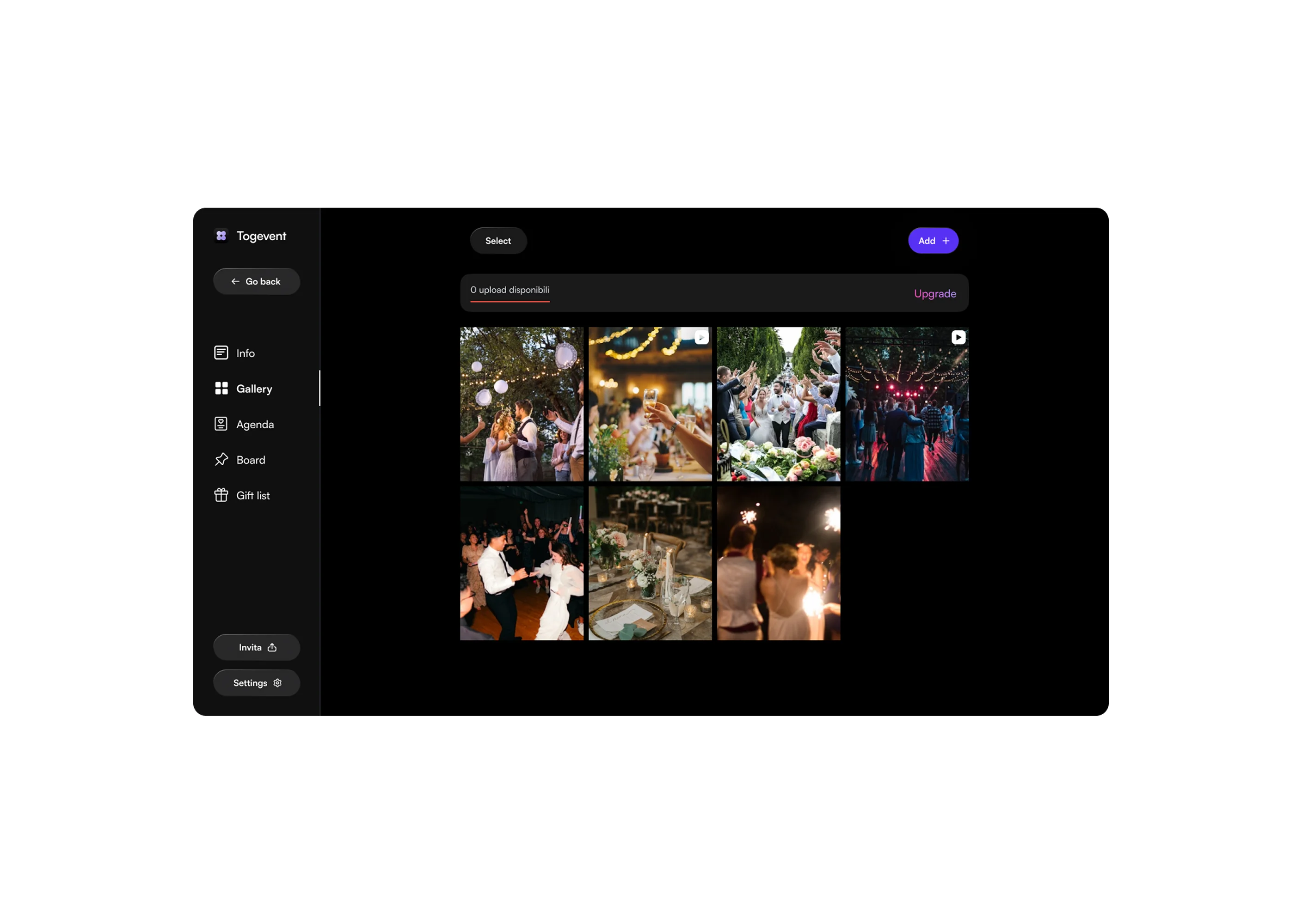 Togevent desktop screens